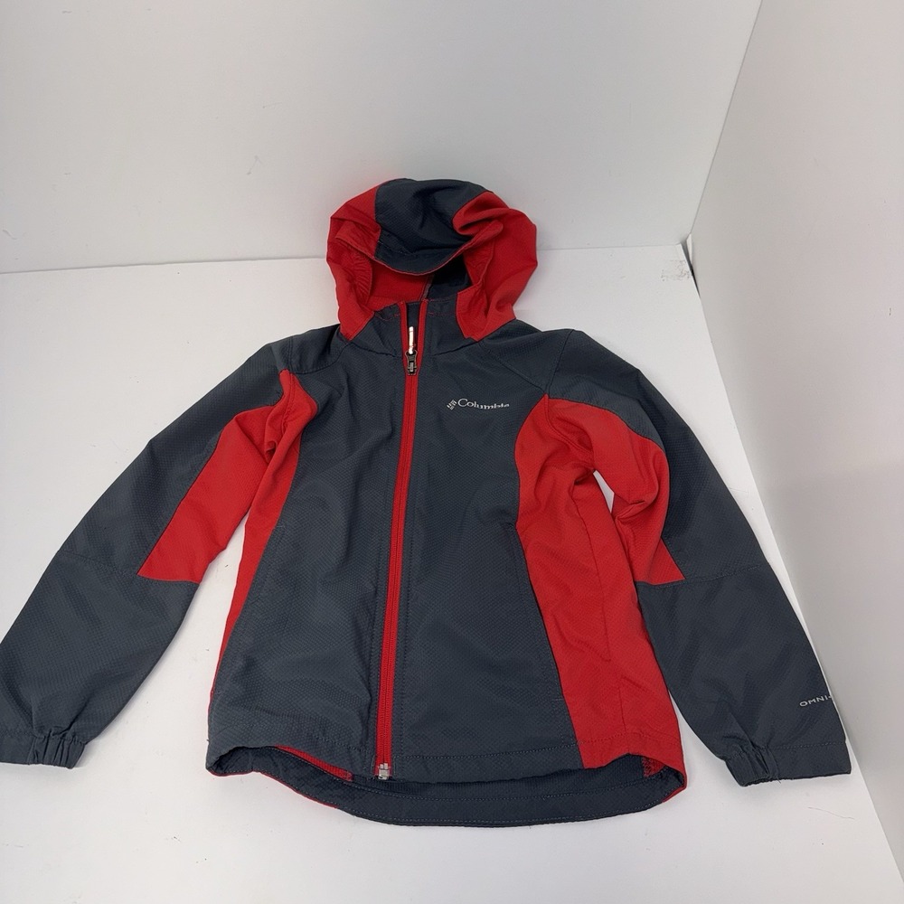 Columbia Omni-Shield Hooded Full Zip Jacket Youth XS Gray/Red Colorblock